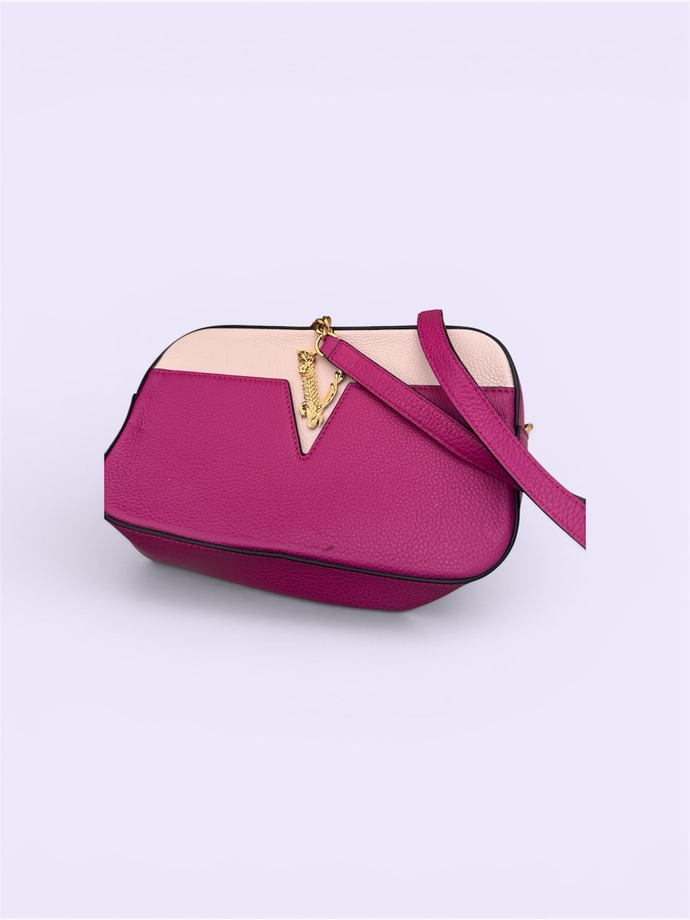 Versace Pink and Blush Two-Tone Crossbody with Gold V Charm
